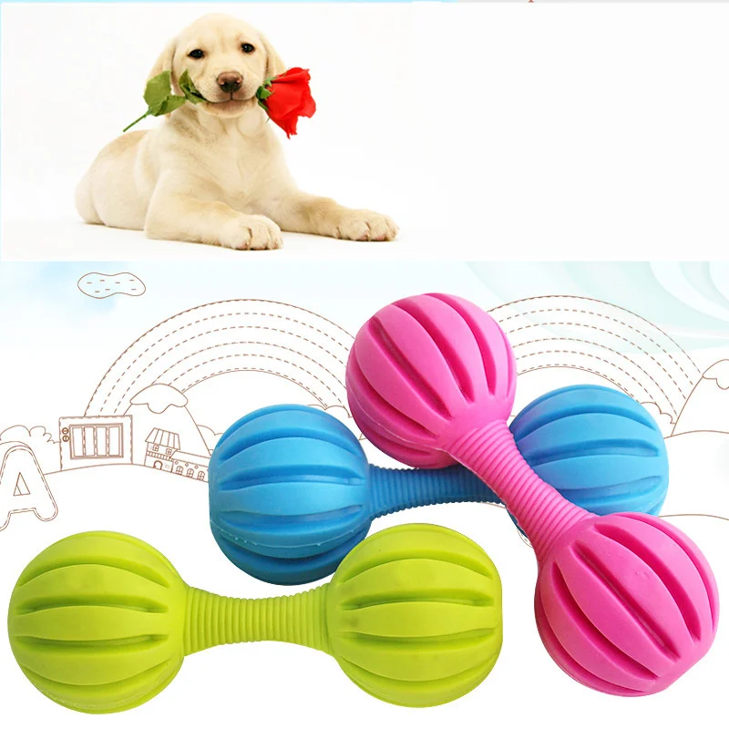 Dog Toys Pet dog Cat rubber Bells barbell toy Chew molar Clean the