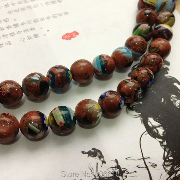 

10MM 78pcs Goldstone Coloured Glaze Flower Natural Stone Jewelry Loose Beads