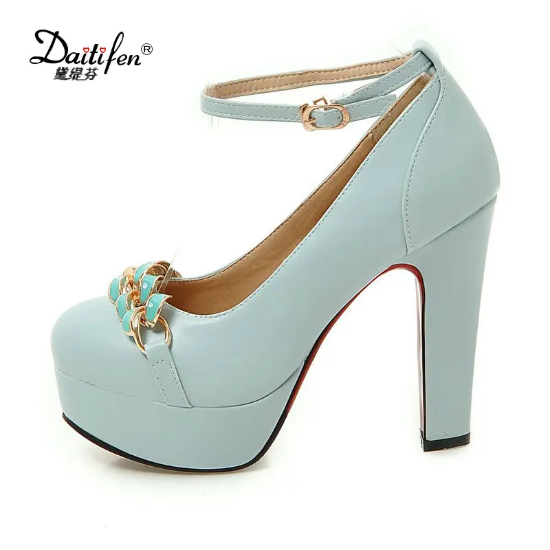 Daitifen 2017 Platform Thick High Heel Women Pumps Round Toe Party Shoes Concise Mary Janes