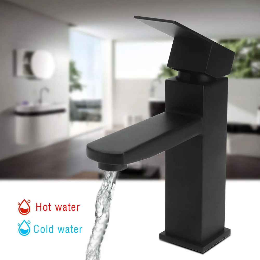 Matte Black Stainless Steel Basin Faucet Single Handle Hot Cold