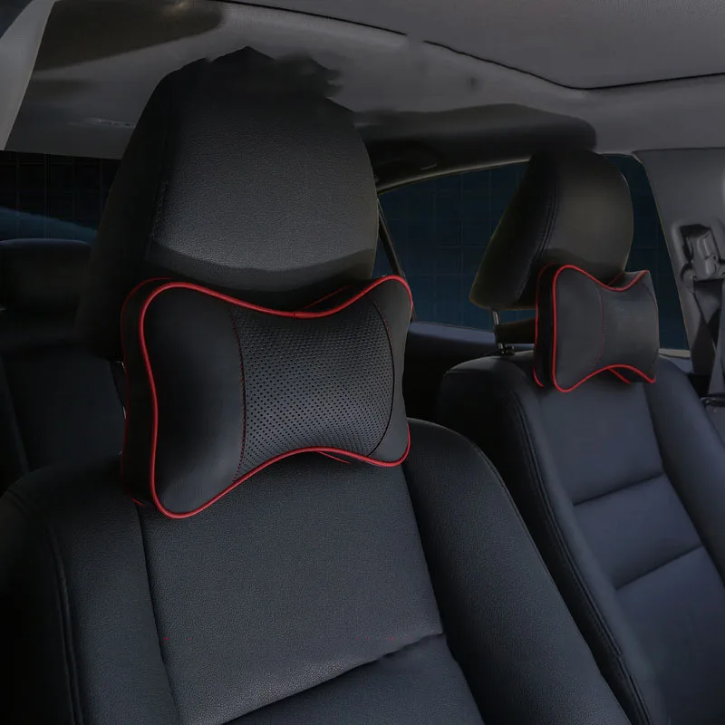 Автомобильные предметы интерьера Neckrest Подушка сплошной цвет Автомобильная подушка с кожаной пены памяти - Цвет: Black red line