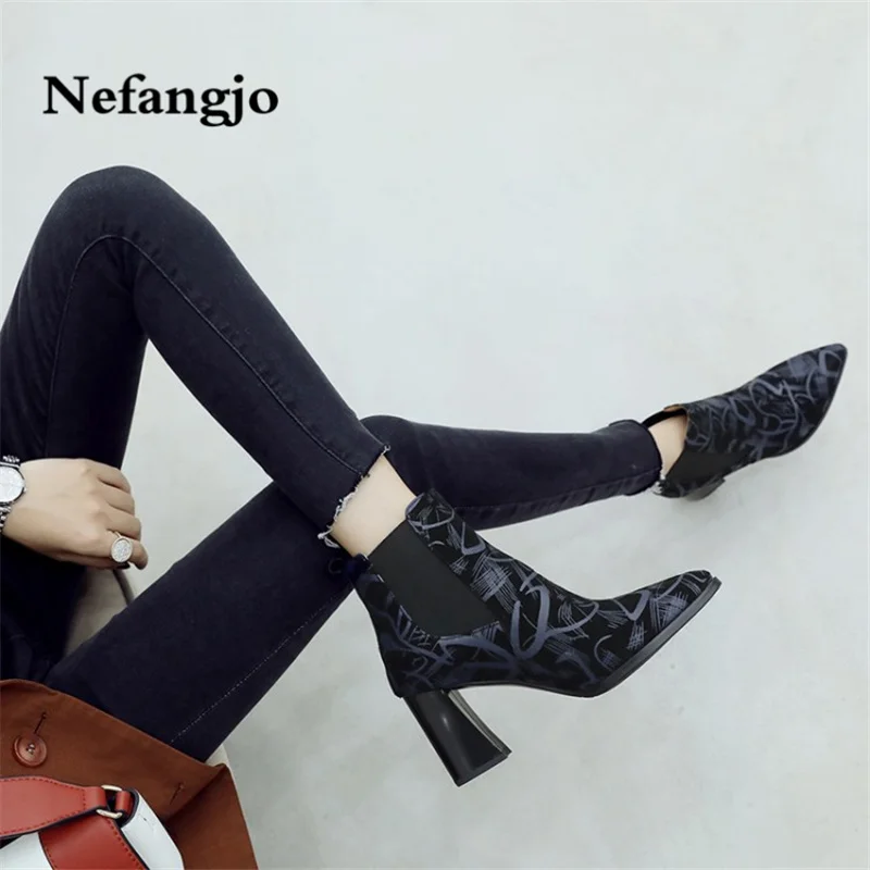 Nefangjo À Talons Chelsea En Fers Chaussures Automne Et Hauts Pointu 2018 Hiver Nouveau noir Cheval Beige Épais Cuir Spécial Bottes rPw5r6x