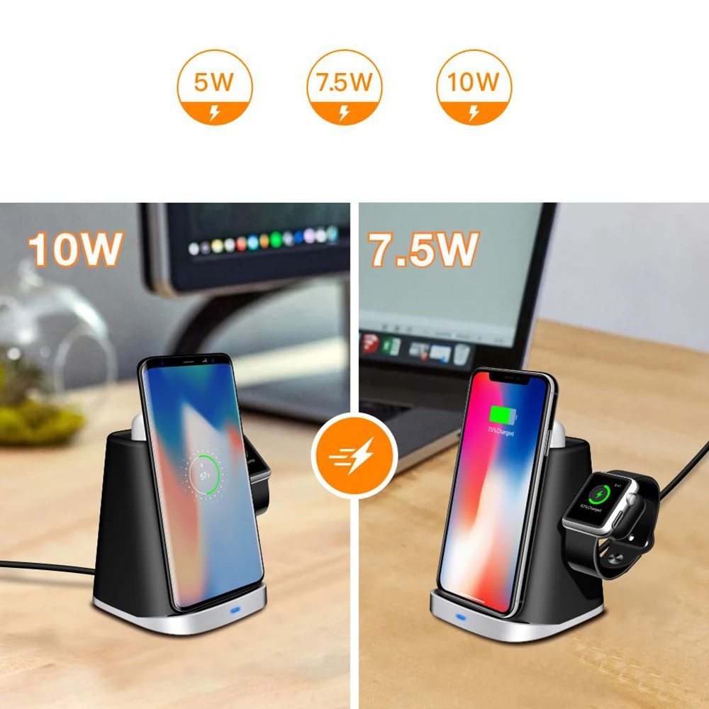 

5/7.5/10W Fast QI Wireless Charger For Iphone Watch Magnetic Charger IPhone 11 X XR XS AirPods For Samsung S9/S10 Dock Station