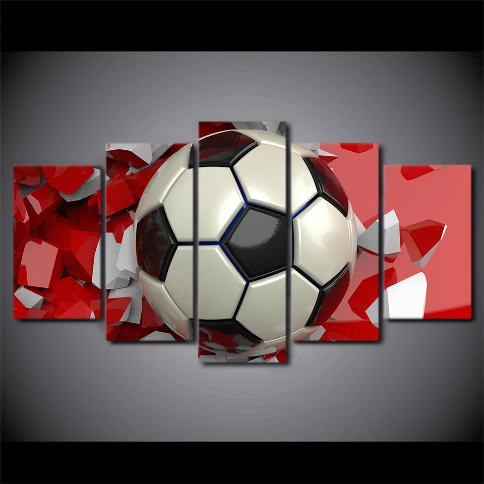 5 Pcs Canvas HD Printed Soccer Football Still Life Poster Framed Wall