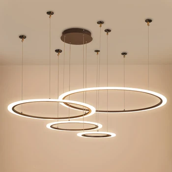

New modern 4-ring LED chandelier for living room dining bar counter kitchen light dimmable Coffee Color white gloss chandelier
