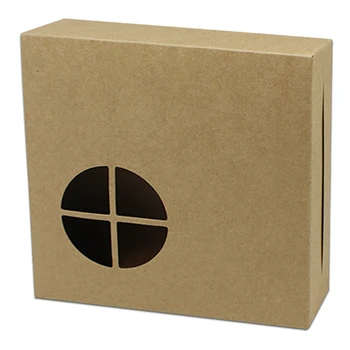 

Wholesale 14*14*3.5cm DIY Small Cake/Egg Tart/Dessert Package Box Brown Kraft Paper Box With Window Hole 4 Pieces For Wedding