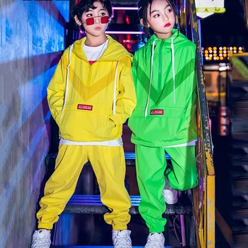 

120-170CM Jazz Dance Costume Boys Hip Hop Clothing Yellow Green Modern Street Dance Outfits Kids Performance Clothing DWY1447