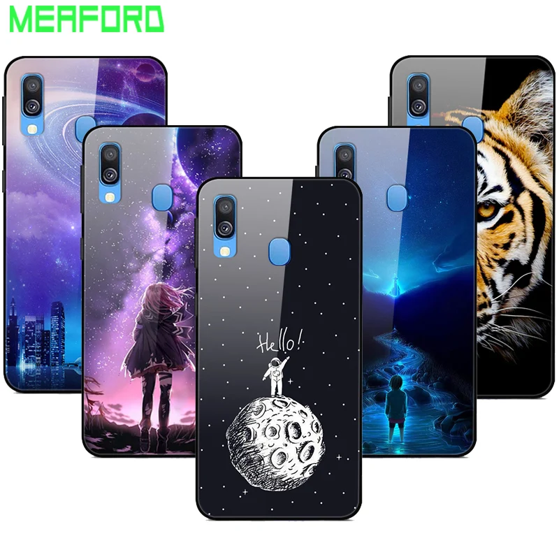 

For Samsung Galaxy A40 Case 2019 Tempered Glass Planet Space Cover Glass Back Cover Coque For Samsung A40 A 40 Phone Cases A450F