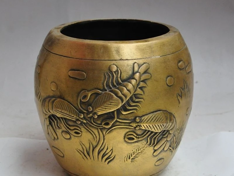 

7" marked chinese Auspicius Pure bronze Shrimp Prawns statue Tanks Crock