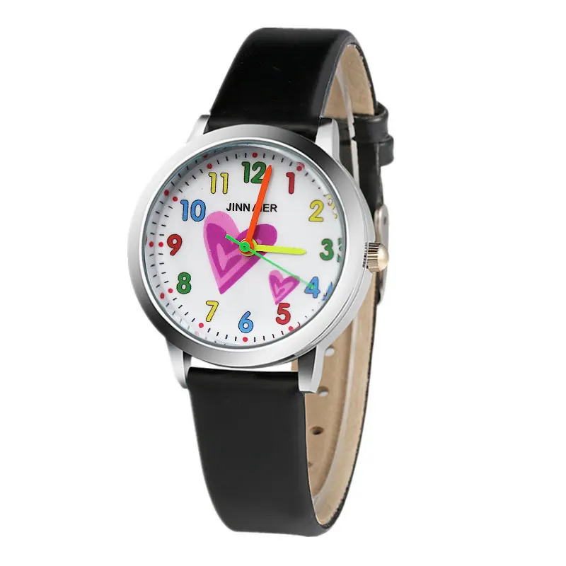 Милые часы с рисунком из мультфильма «любовь» для девочек и женщин, модные кварцевые наручные часы с кристаллами, детские часы - Цвет: Черный