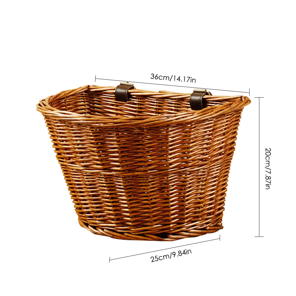 Perfect Wicker Bicycle Basket with Brown Straps Strong Lightweight Bike Cycling Basket Ideal for Transporting Shopping 14