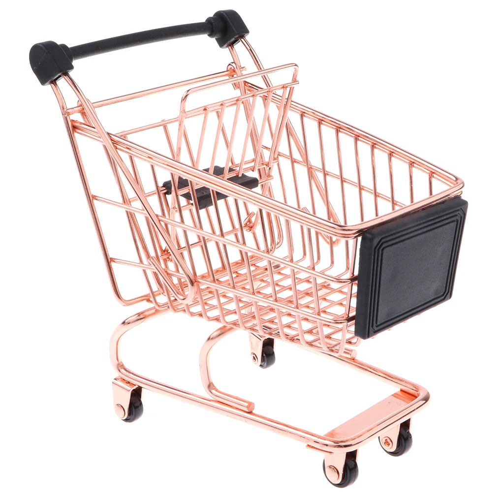 Mini Metal Shopping Cart Salesman Sample Kids Pretend Play Toy - Rose Gold