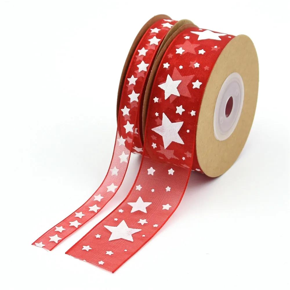 

10Yards 15/25mm Organza Christmas Ribbon Tape For Needlework Craft Decarotions Print Ribbons Handcraft DIY Bow
