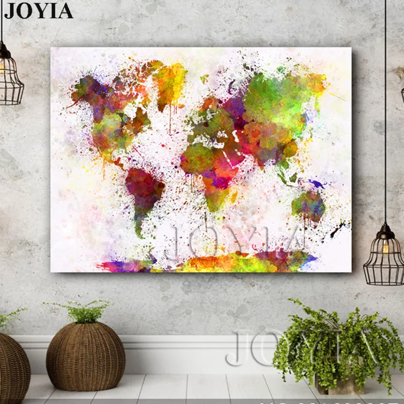 Large Watercolor Canvas Art Picture Maps World Map Wall Painting Colorful Art Prints For Living Room Office Meeting Room Decors|Art Print|Art Picturespictures World Map - Aliexpress