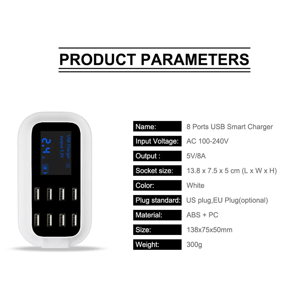 Смарт Мульти USB зарядное устройство 8 портов lcd цифровой дисплей настольный адаптер переменного тока зарядное устройство для телефона для iPhone iPad samsung huawei Nexus htc