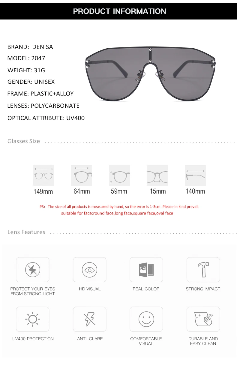 DENISA авиационные негабаритные женские солнцезащитные очки новые градиентные цельные линзы женские солнцезащитные очки черные мужские солнцезащитные очки UV400 G2047