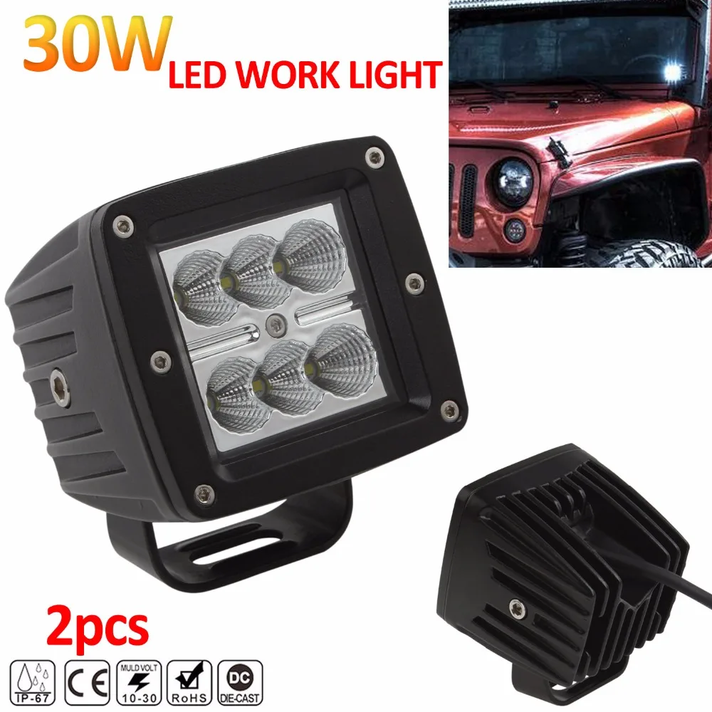 

2 Pieces 10-30V 30W 3000Lm 6500K Waterproof Car LED Work Light For Motorcycle / Tractor / Boat / 4WD Offroad / SUV / ATV
