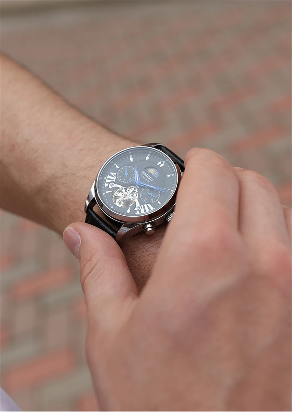 HAIQIN автоматические механические часы для мужчин водонепроницаемые деловые наручные часы из нержавеющей стали мужские часы с календарем новые спортивные часы для мужчин