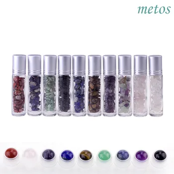 

10pcs Natural Semiprecious Stones Essential Oil Gemstone Roller Ball Bottles Transparent Glass 10ml Healing Crystal Chips Inside