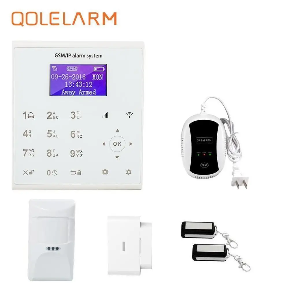 

QOLELARM 433 Touch Screen Home Alarm System Wireless GSM Smoke Detector Wireless Strobe Siren WIFI Alarm Systems Security Home