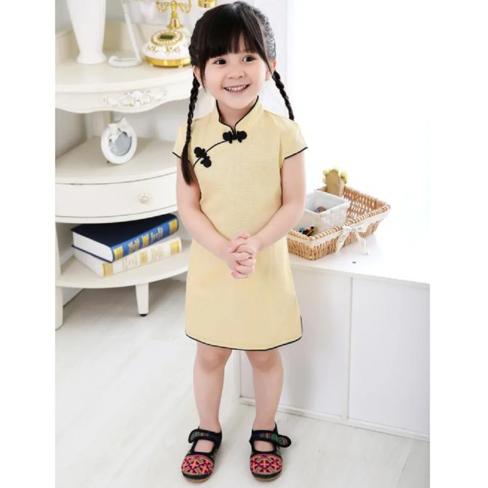 Hooyi одноцветное Платье для маленьких девочек китайский год традиционный Qipao детей Chi-Pao дети Cheongsam белье Девушки Одежда Лето Топы корректирующие