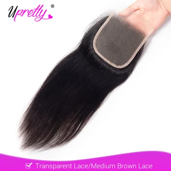 

Upretty 4x4 HD Transparent Lace Closure Brazilian Straight Remy Human Hair Closure Free Middle Three Part Natural Color 8-22inch