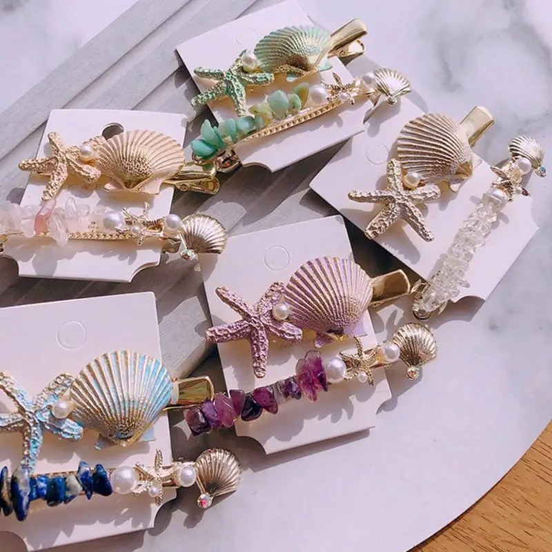 

New Fashion Imitation Pearl Barrettes Starfish Hair Grip Shell Hairpin Hair Clip Hair Accessories for Women Girl Wedding