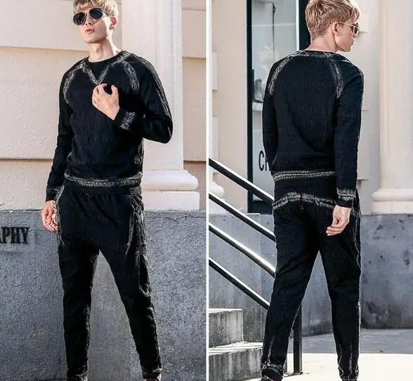 

Fanzhuan Free Shipping New fashion casual 2017 male Men's autumn long sleeved t shirt pants trousers 2 piece set 711095 black