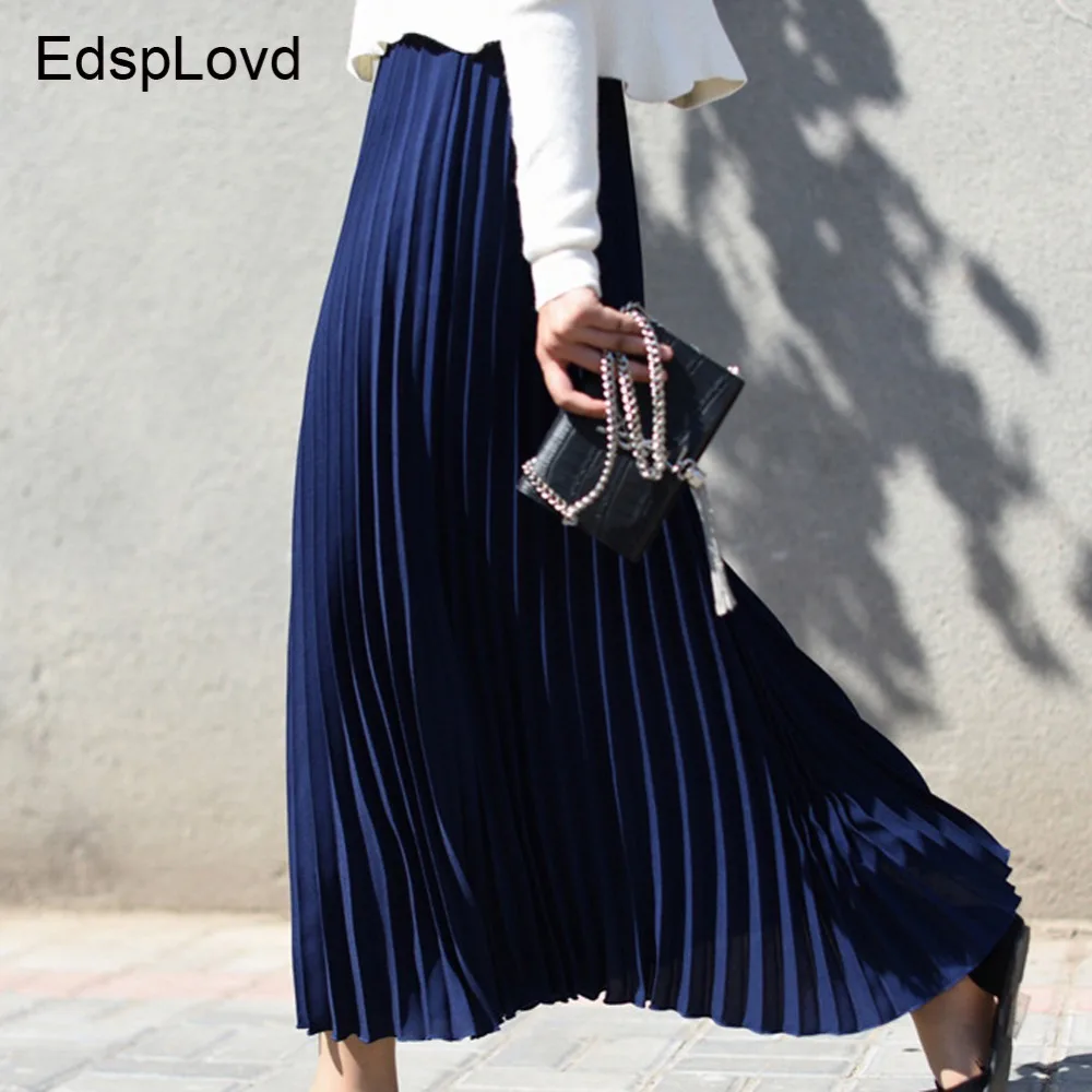 Edsplovd новые осенние юбки аккордеон для женщин 2019 размера плюс эластичная талия