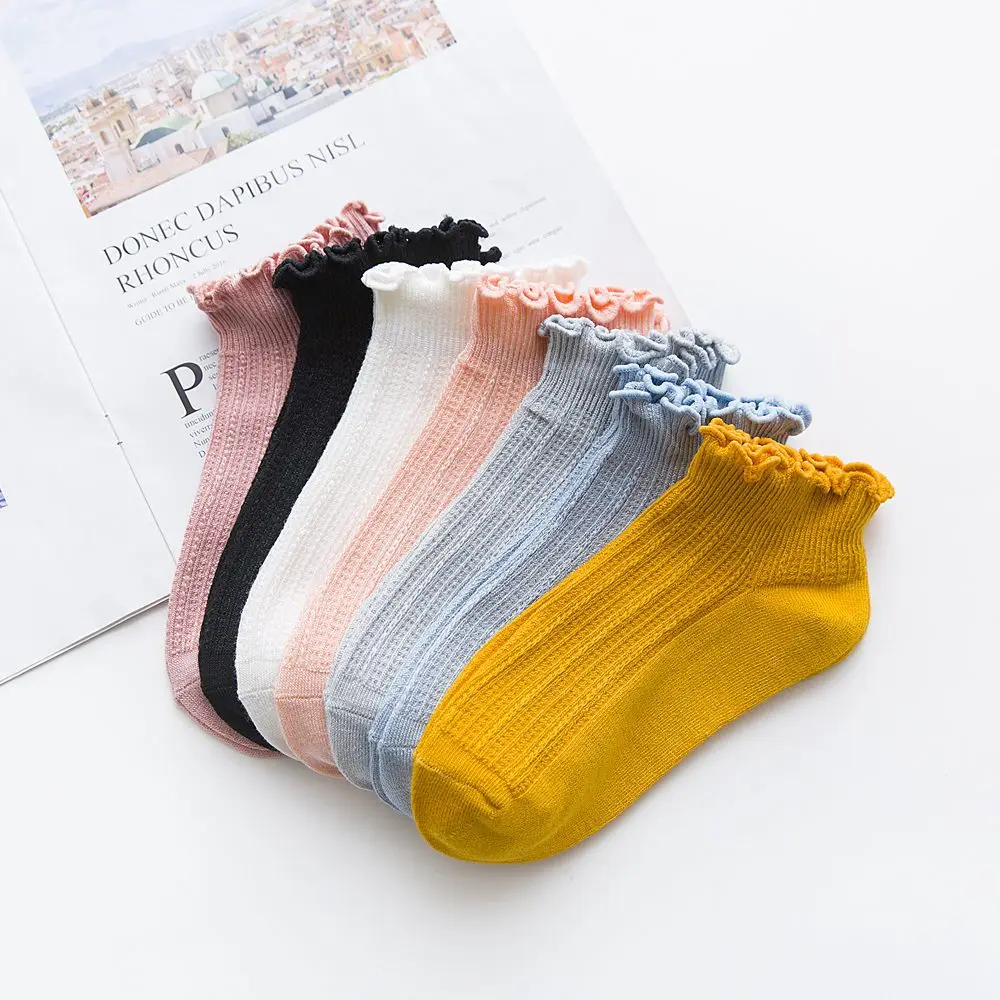 

DOIAESKV Bamboo Ruffles Socks Cotton Ankle Lovely Frilly Edge Girls' Women Socks Sweet Casual Short Tube Lady Vintage Ship Socks
