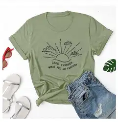 Летняя забавная футболка с буквенным принтом, футболка с надписью «Grow That You Go Thin», футболка с изображением солнечного света, эстетические