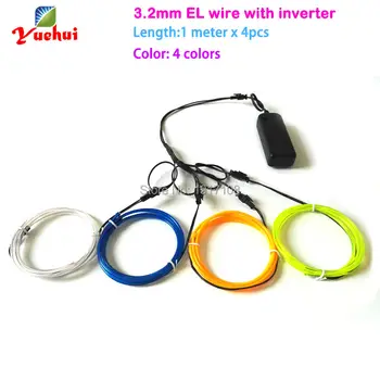 

Flexible EL wire tube rope of 4pieces 1M 3.2mm multicolor electroluminescent wire with 3V inverter for DIY clothes Wedding decor