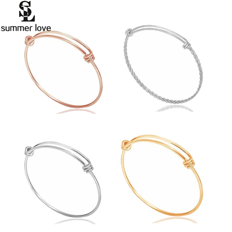 5 Designs Stainless Steel Wire Bangle Bracelet Adjustable Twisted Bangle Bracelets With DIY Charm For Women 10 Pcs Lot