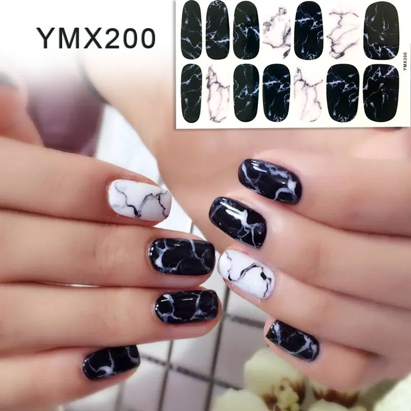 

14tips/sheet White Black Gradient Marble Nail Art Sticker Waterproof Adhesive Slider Manicure Full Wraps Tools Decor Wholesale