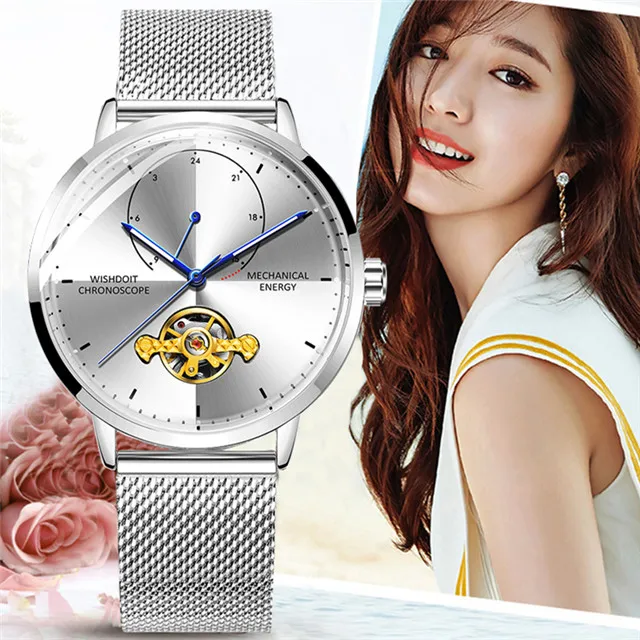 

2019 New Women Watch Mesh Belt Automatic Mechanical Watch Top Brand Luxury Stainless Steel Dress Wristwatch Relojes Mujer +Box