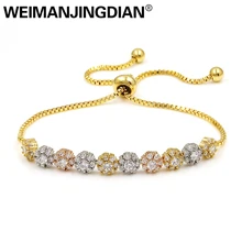 3 цвета приспособленные вместе цветок дизайн кубического циркония Кристалл Регулируемый Циркон CZ шнурок Strand браслеты для женщин