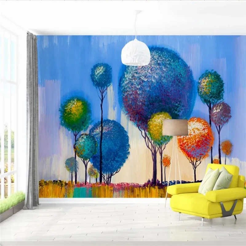 Custom 3d wallpaper abstract forest background wall hand-painted oil painting colorful mural high-grade waterproof material Custom 3d wallpaper abstract forest background wall hand-painted oil painting colorful mural high-grade waterproof material