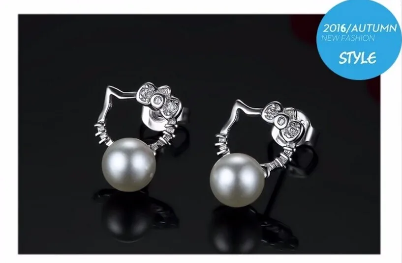 Новейшие Модные серьги-гвоздики из серебра 925 пробы с искусственным жемчугом и кристаллами в виде кота для женщин и девушек, подарок brincos S-E81