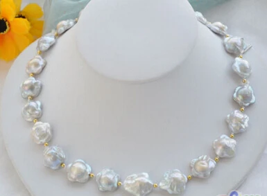 

0001075 8" 16mm WHITE plum blossom coin PEARL NECKLACE