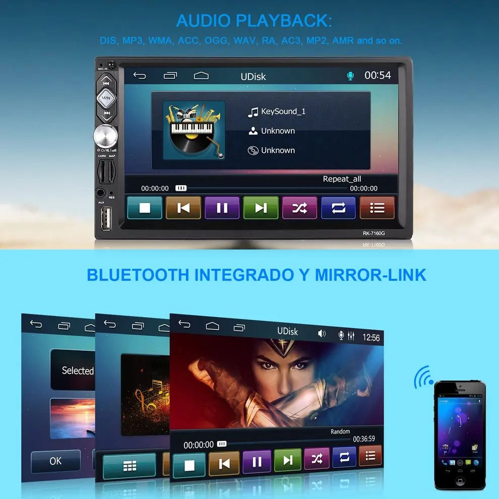 

2 Din 7" Car Multimedia Player Universal Bluetooth Touch Screen MP5 Player Autoradio TF USB FM Radio Car Media Player