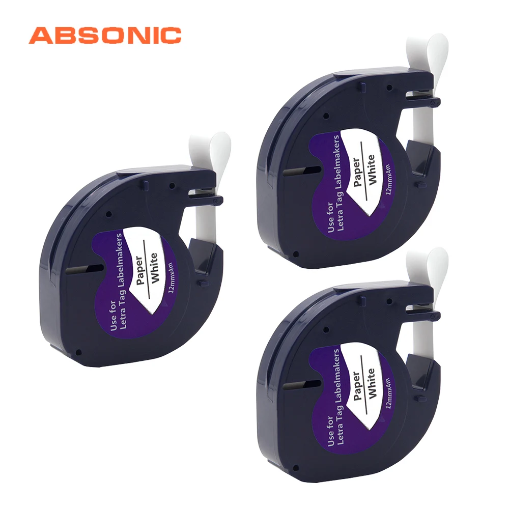 Absonic 3 шт. совместимый с dymo Letratag бумажная этикетка лента 91200 91220 черный на белом 12 мм