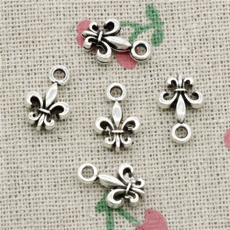 

43pcs Charms fleur de lis saints 14*9mm Tibetan Silver Vintage Pendants For Jewelry Making DIY Bracelet Necklace