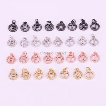 

30Pcs Copper Micro Pave White Cubic Zirconia Round Letter Pendant Bead Jewelry Finding