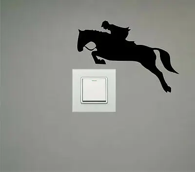 Man Riding Horse Jumping Vinyl Switch Sticker Funny Cartoon Animal Wall Stickers for Bedroom Living Room Home Decor | Дом и сад