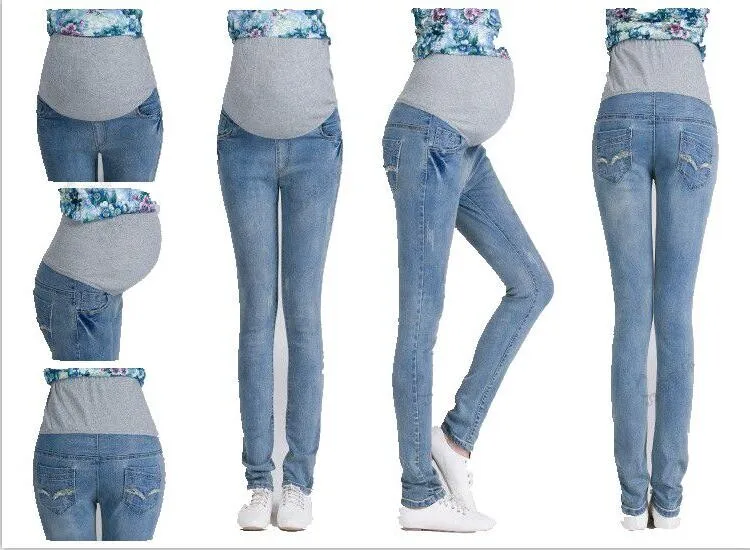 Эластичная талия хлопок джинсы для беременных Одежда для беременных Леггинсы Осень Зима плюс Размер