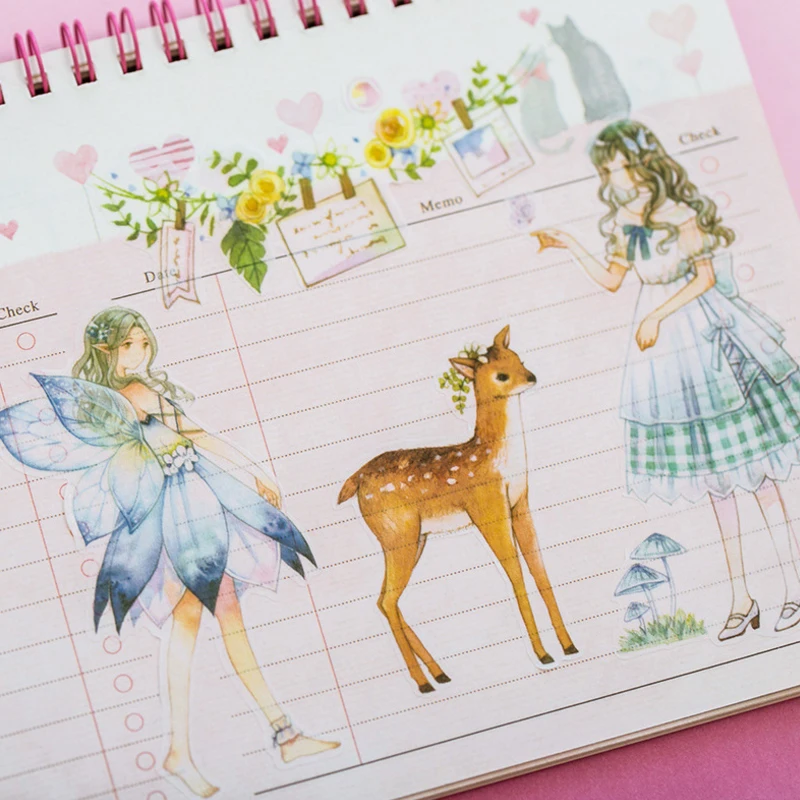 

6sheets/lot Deer Fairy Girl Elf Cute Stickers DIY Hand Account Diary Album Decorative Self-adhesive Student Paper Sticker Label