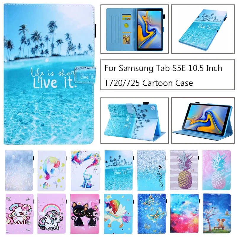 Flip Case For Samsung Galaxy Tab S5E 10.5 Inch 2019 T720/725 SM-T720 T725 Unicorn Cat Panda Smart Stand Cover Funda Capa | Компьютеры и
