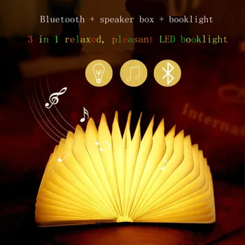 

Creative Multifunction Wooden Bluetooth Speaker box booklight Night Light Foldable Pages USB Rechargeable Beside Lamp Portable