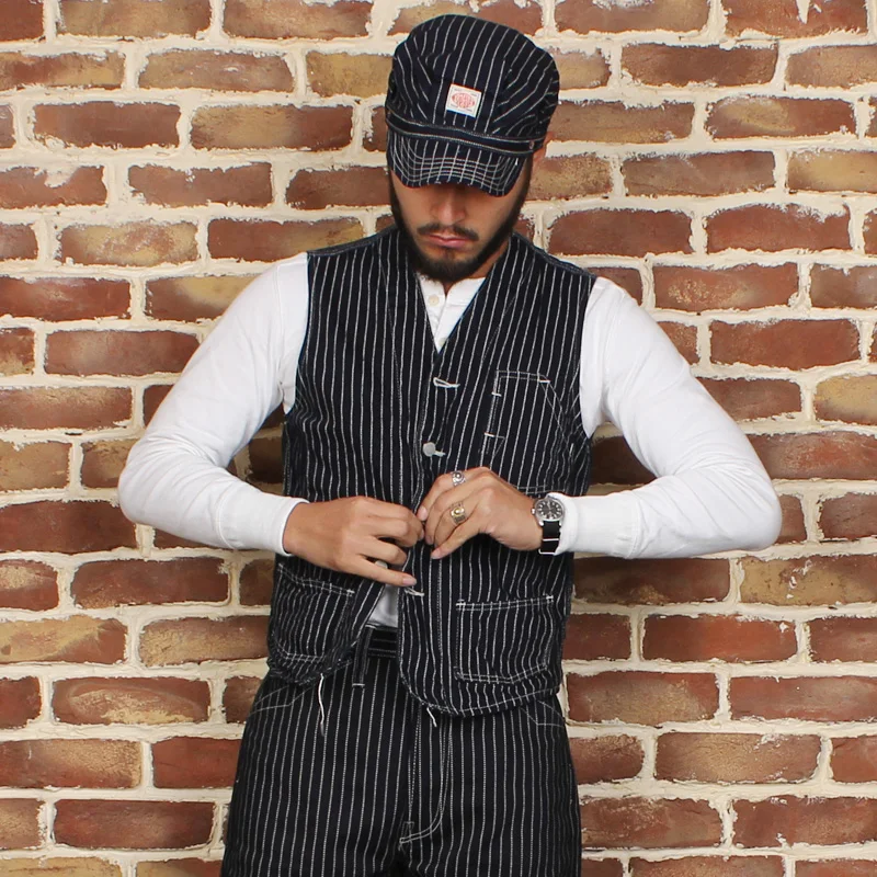Men Pour Bronson Vests Hommes Gilet Brut Wabash De Indigo Ferroviaire Travail Rayure vFUBqCvx