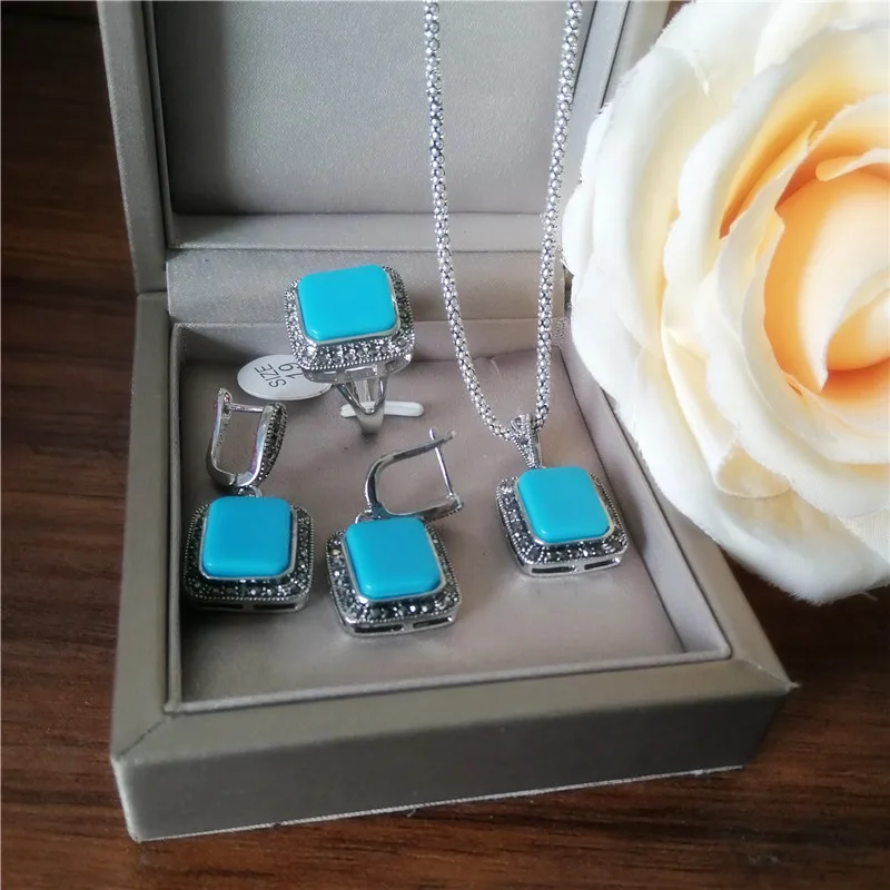 Ajojewel красный/синий/черный полудрагоценный камень ожерелье и серьги Pendientes набор